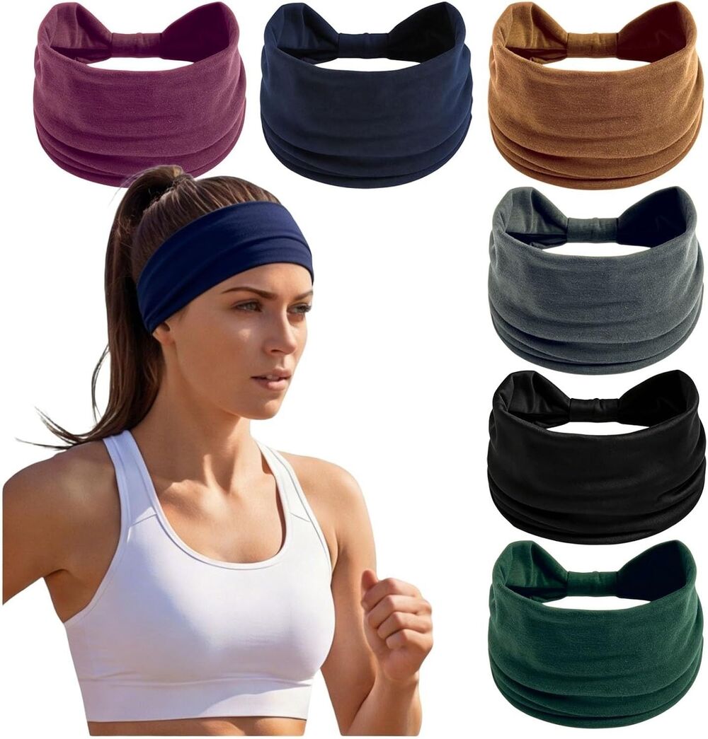 6 Pack Wide Headbands Women Elastic Non Slip Sports Workout Makeup Hair Bands